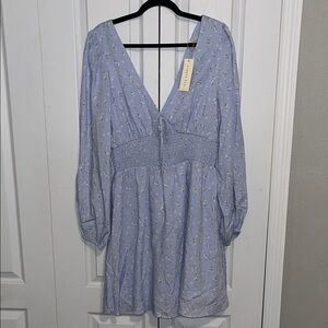 Copper Key Light Blue Floral Smocked-Waist Mini Dress